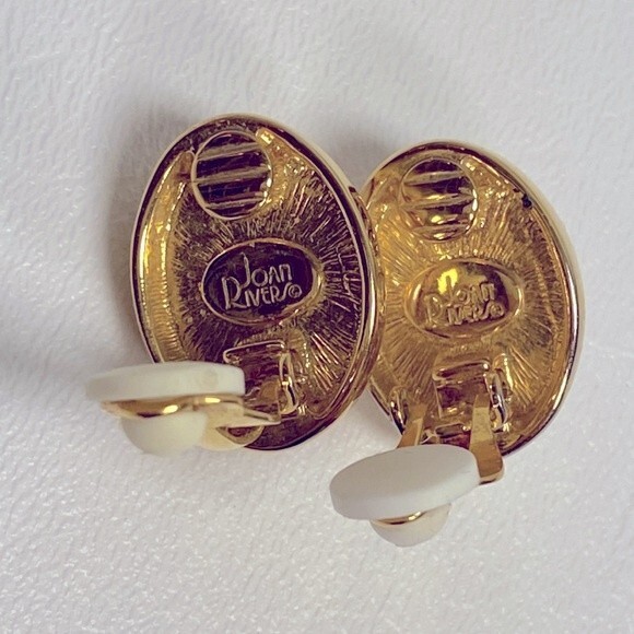 Joan Rivers Faux Oval Cabochon Pearl & Gold Tone Clip Earrings - Picture 4 of 4